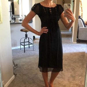 Maeve black chiffon bow dress